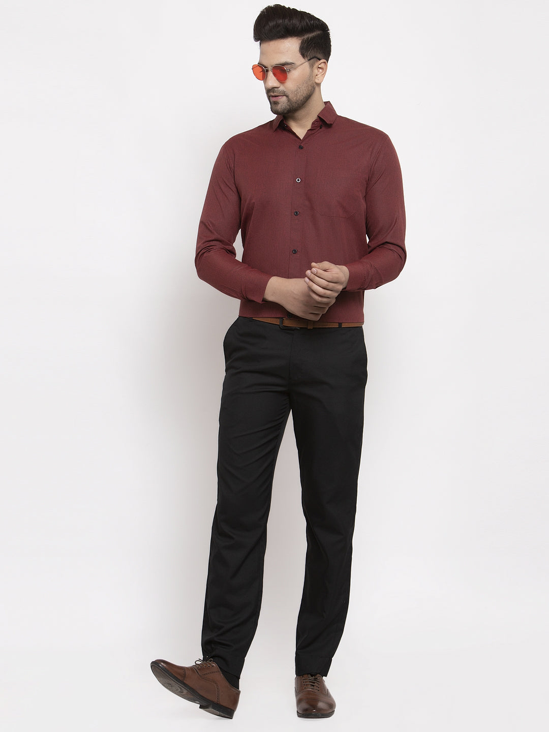 Jainish Maroon Men's Cotton Solid Button Down Formal Shirts ( SF 734Maroon ) | Grocsy