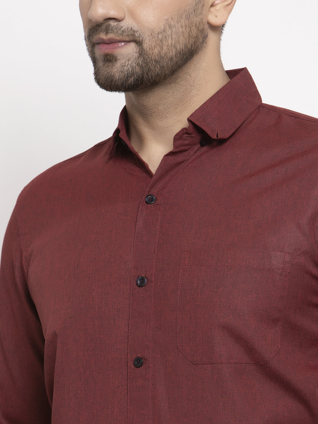 Jainish Maroon Men's Cotton Solid Button Down Formal Shirts ( SF 734Maroon ) | Grocsy
