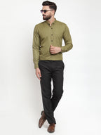 Jainish Olive Men's Cotton Solid Button Down Formal Shirts ( SF 734Olive ) | Grocsy