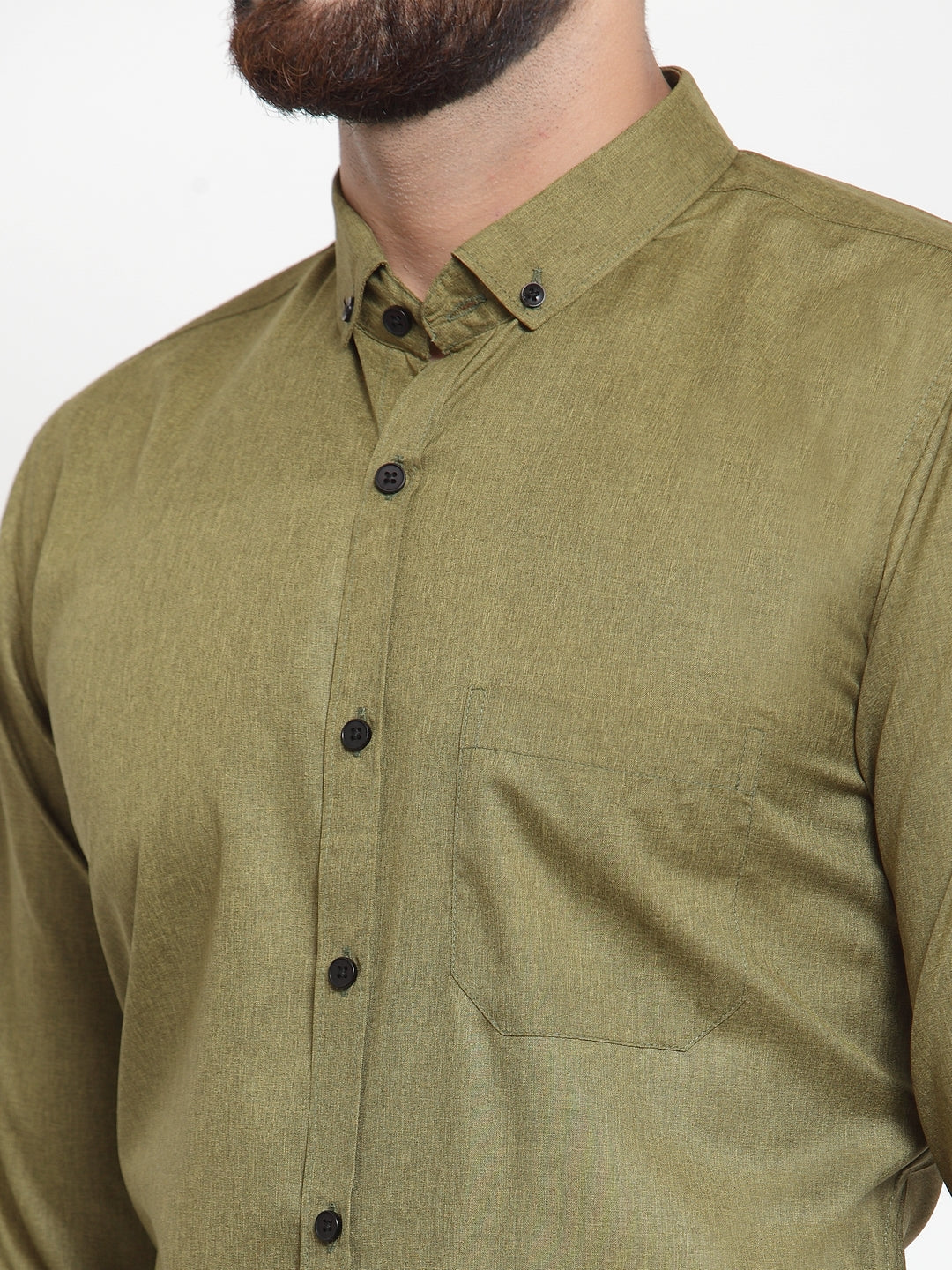 Jainish Olive Men's Cotton Solid Button Down Formal Shirts ( SF 734Olive ) | Grocsy