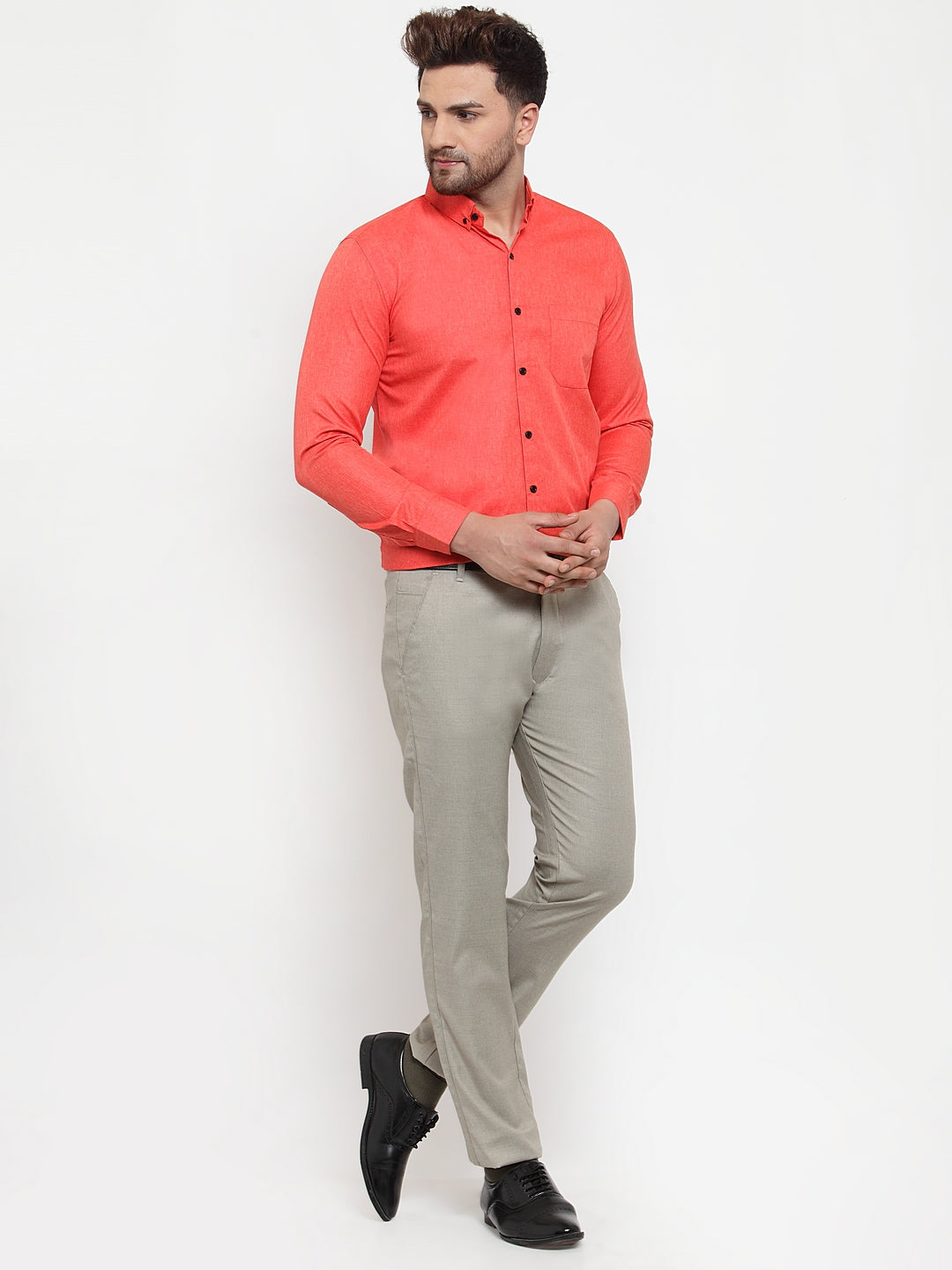 Jainish Orange Men's Cotton Solid Button Down Formal Shirts ( SF 734Orange ) | Grocsy
