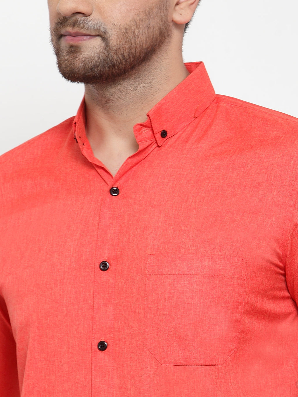 Jainish Orange Men's Cotton Solid Button Down Formal Shirts ( SF 734Orange ) | Grocsy