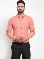 Jainish Peach Men's Cotton Solid Button Down Formal Shirts ( SF 734Peach ) | Grocsy
