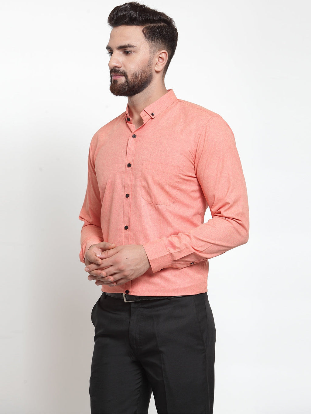 Jainish Peach Men's Cotton Solid Button Down Formal Shirts ( SF 734Peach ) | Grocsy