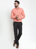 Jainish Peach Men's Cotton Solid Button Down Formal Shirts ( SF 734Peach ) | Grocsy