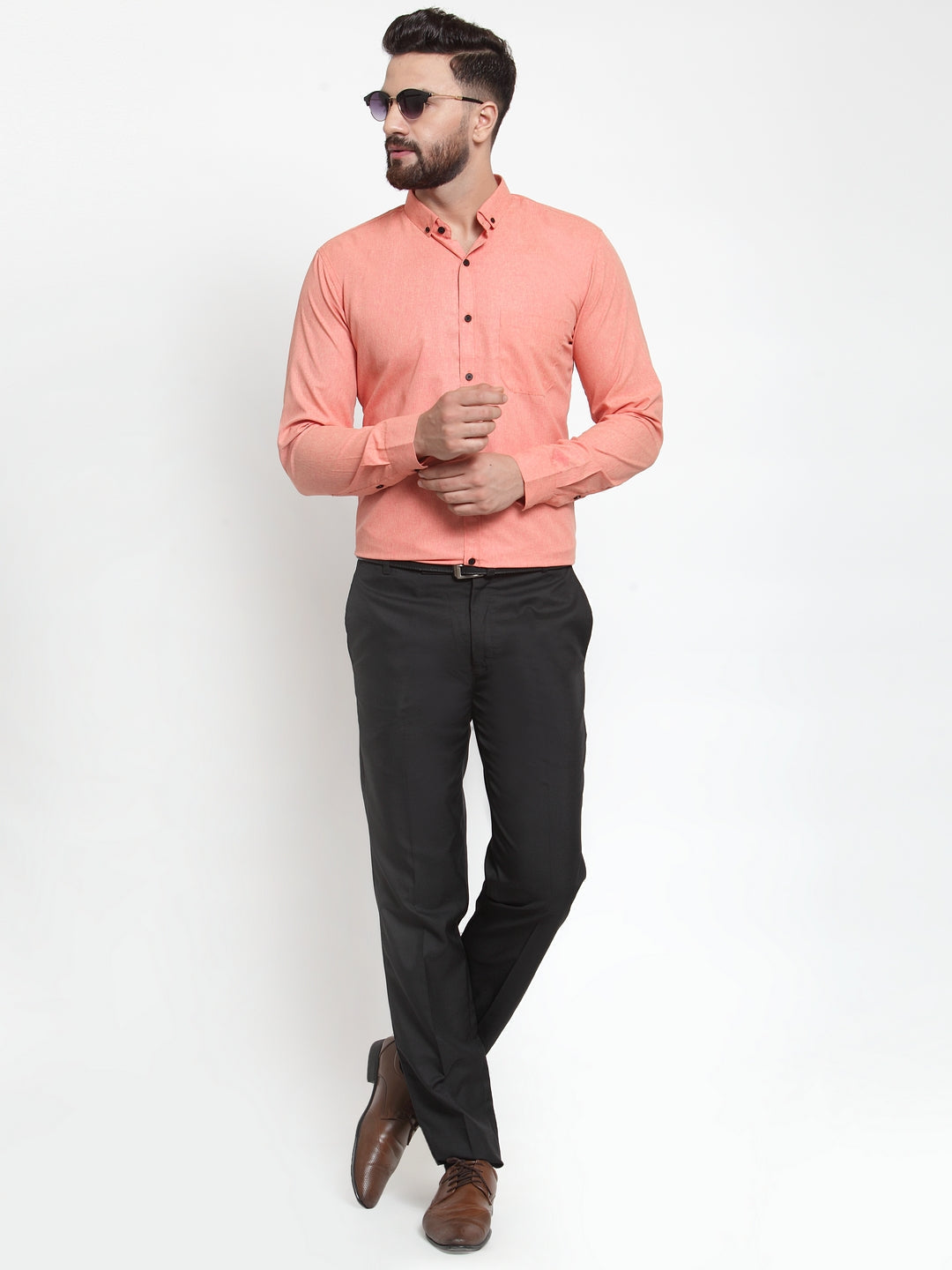 Jainish Peach Men's Cotton Solid Button Down Formal Shirts ( SF 734Peach ) | Grocsy
