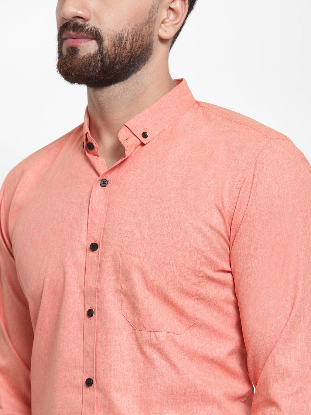 Jainish Peach Men's Cotton Solid Button Down Formal Shirts ( SF 734Peach ) | Grocsy