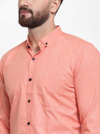 Jainish Peach Men's Cotton Solid Button Down Formal Shirts ( SF 734Peach ) | Grocsy