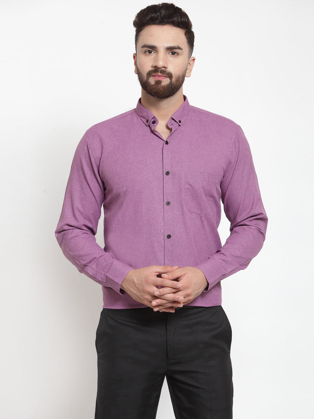 Jainish Purple Men's Cotton Solid Button Down Formal Shirts ( SF 734Purple ) | Grocsy
