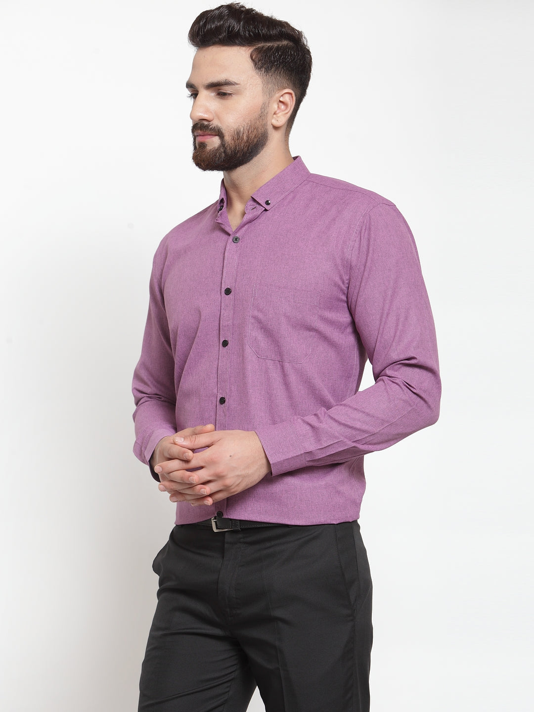 Jainish Purple Men's Cotton Solid Button Down Formal Shirts ( SF 734Purple ) | Grocsy