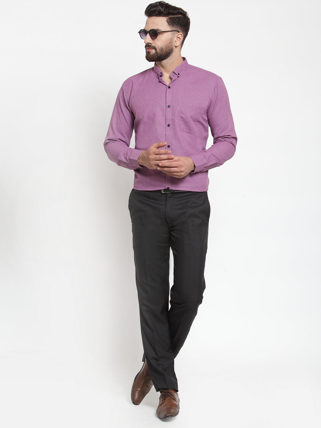 Jainish Purple Men's Cotton Solid Button Down Formal Shirts ( SF 734Purple ) | Grocsy