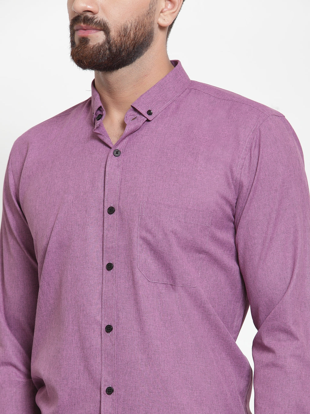 Jainish Purple Men's Cotton Solid Button Down Formal Shirts ( SF 734Purple ) | Grocsy