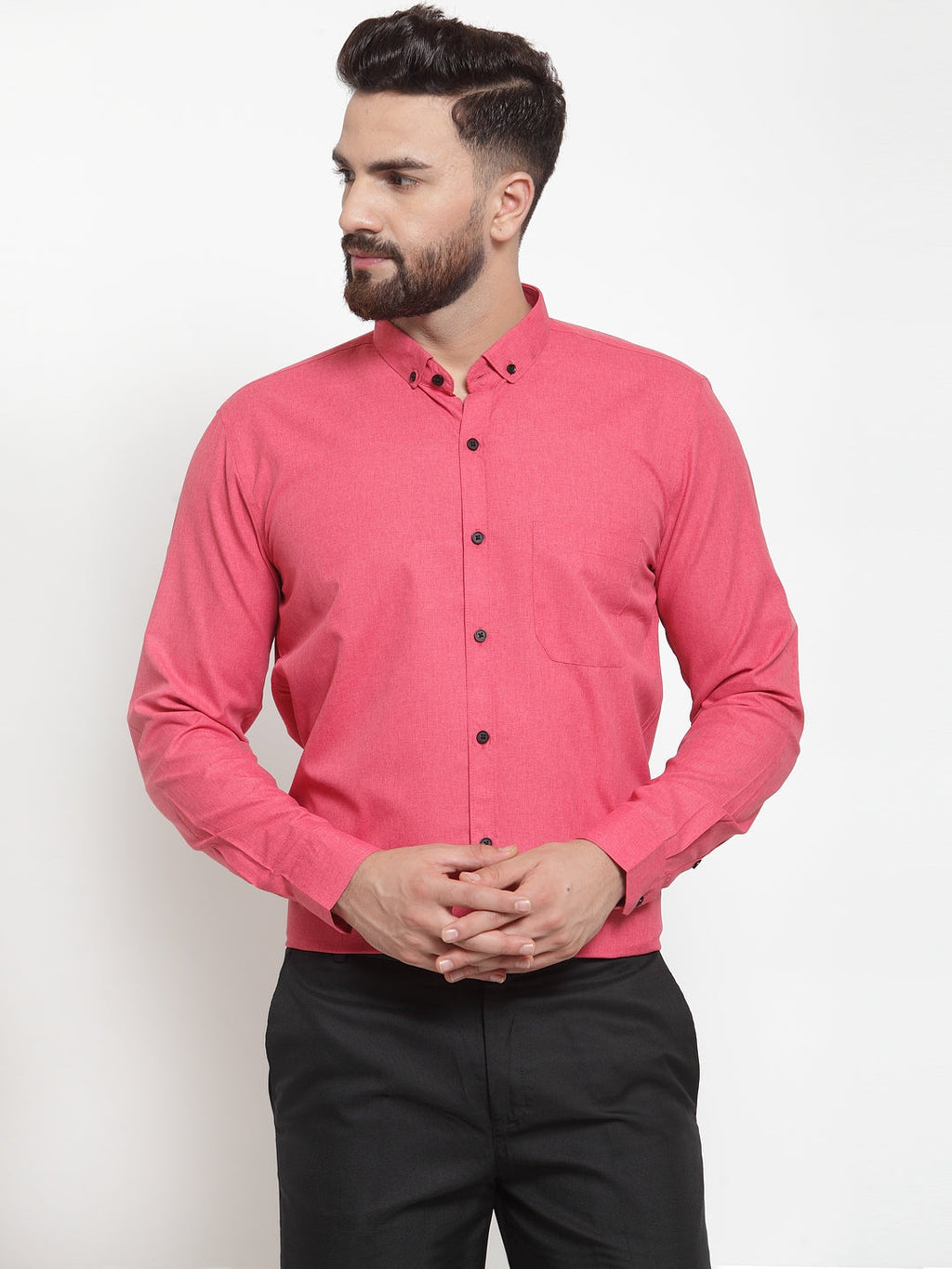 Jainish Red Men's Cotton Solid Button Down Formal Shirts ( SF 734Red ) | Grocsy
