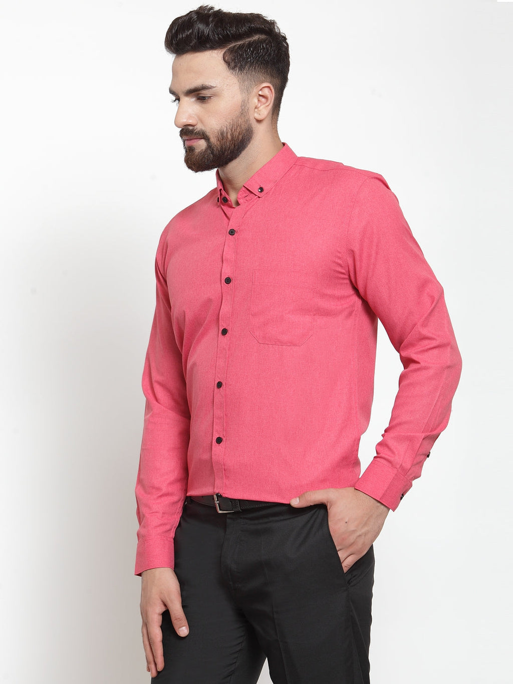 Jainish Red Men's Cotton Solid Button Down Formal Shirts ( SF 734Red ) | Grocsy