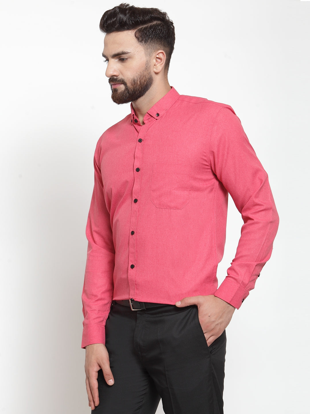 Jainish Red Men's Cotton Solid Button Down Formal Shirts ( SF 734Red ) | Grocsy