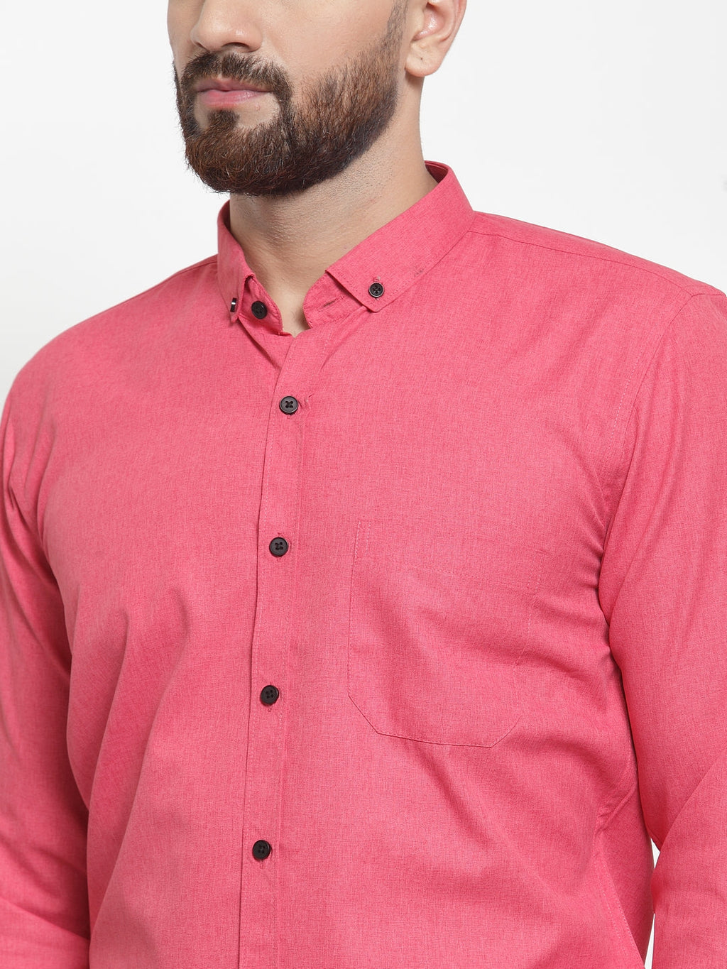 Jainish Red Men's Cotton Solid Button Down Formal Shirts ( SF 734Red ) | Grocsy