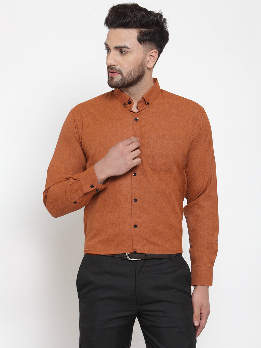 Jainish Rust Men's Cotton Solid Button Down Formal Shirts ( SF 734Rust ) | Grocsy