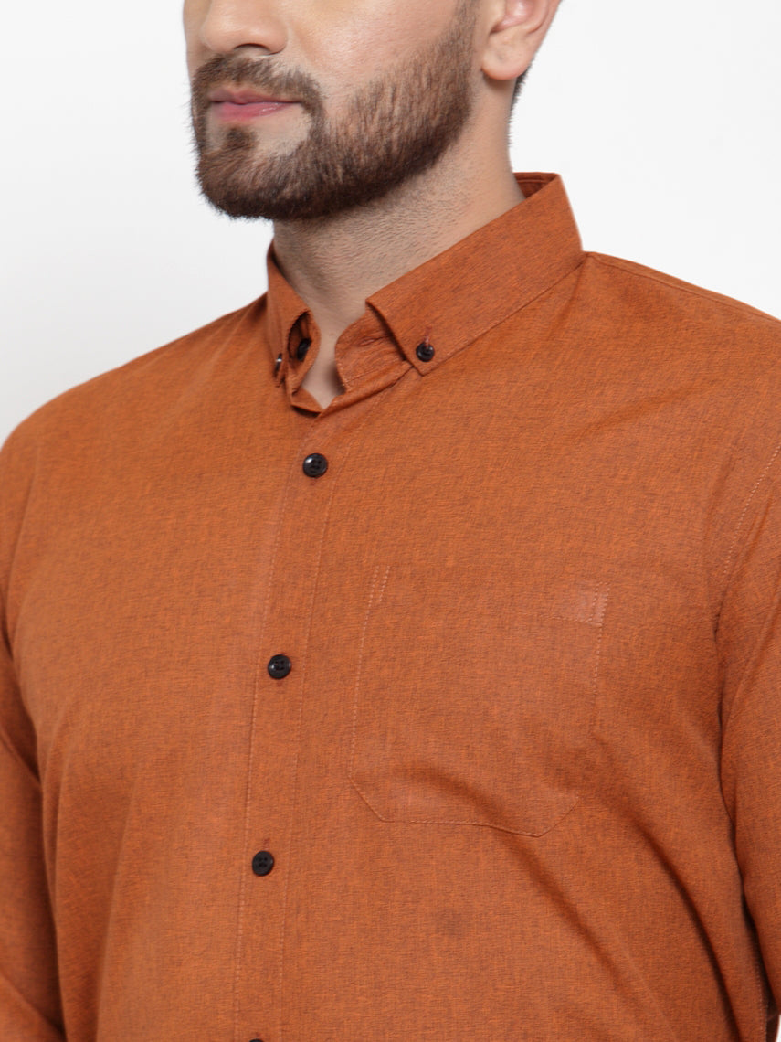 Jainish Rust Men's Cotton Solid Button Down Formal Shirts ( SF 734Rust ) | Grocsy