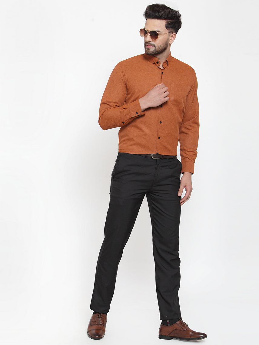 Jainish Rust Men's Cotton Solid Button Down Formal Shirts ( SF 734Rust ) | Grocsy