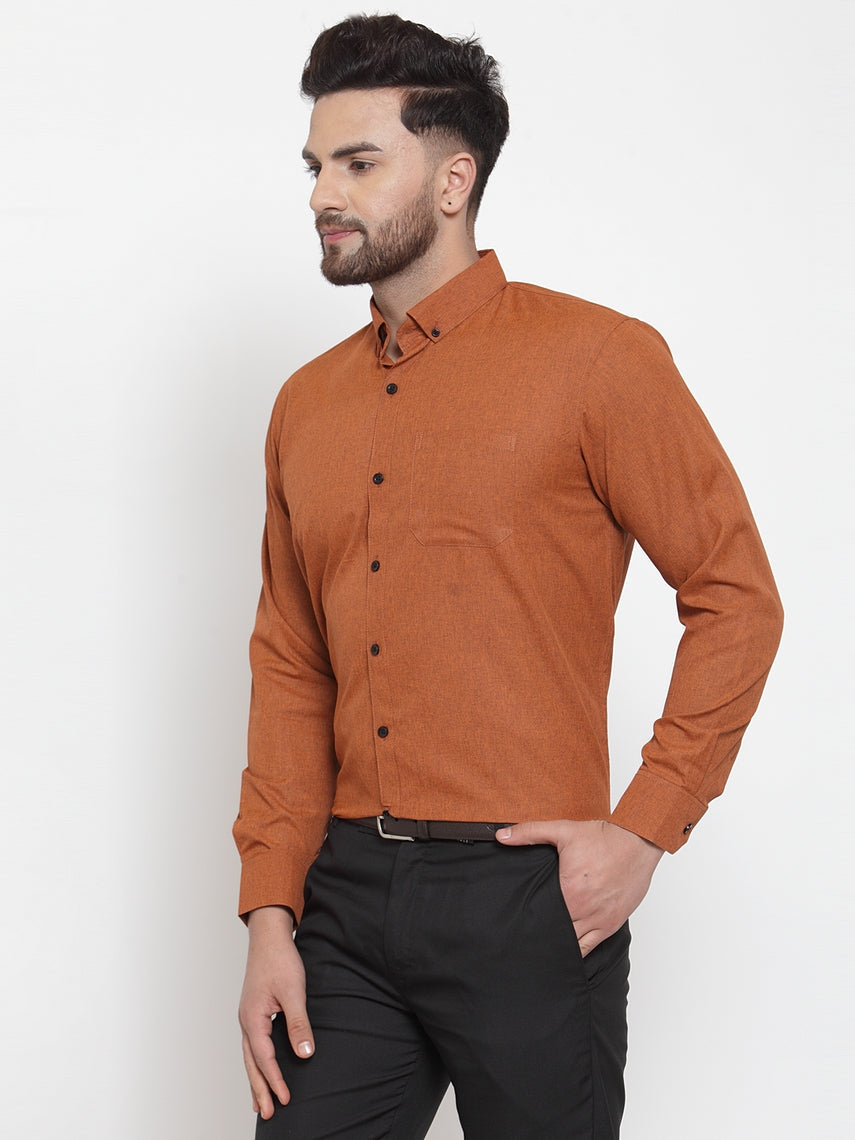 Jainish Rust Men's Cotton Solid Button Down Formal Shirts ( SF 734Rust ) | Grocsy