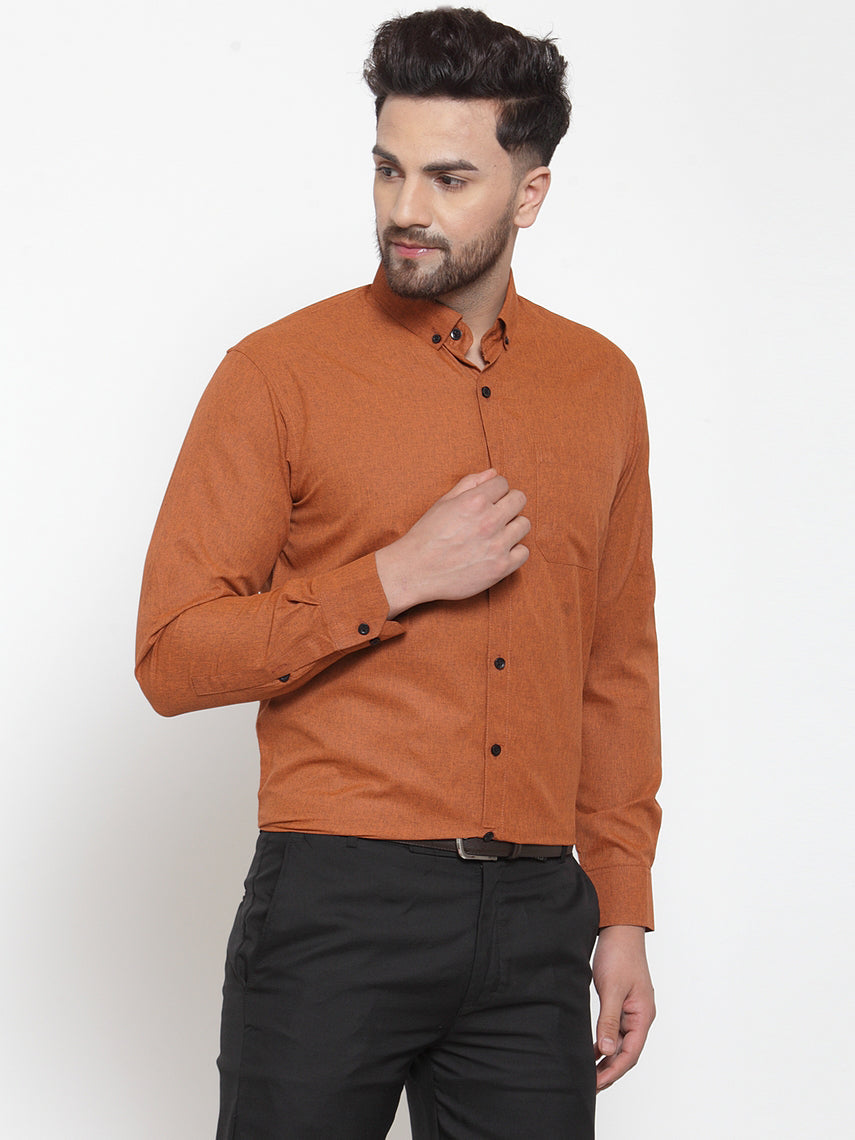 Jainish Rust Men's Cotton Solid Button Down Formal Shirts ( SF 734Rust ) | Grocsy