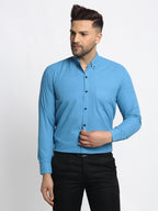Jainish Blue Men's Cotton Solid Button Down Formal Shirts ( SF 734Sky ) | Grocsy