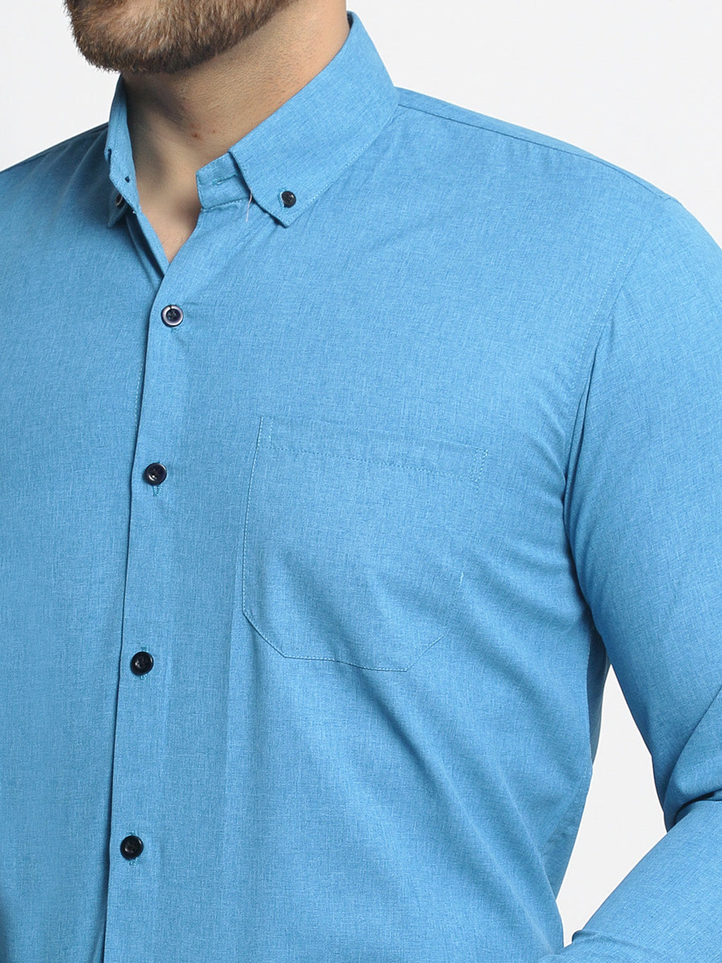 Jainish Blue Men's Cotton Solid Button Down Formal Shirts ( SF 734Sky ) | Grocsy