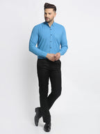 Jainish Blue Men's Cotton Solid Button Down Formal Shirts ( SF 734Sky ) | Grocsy