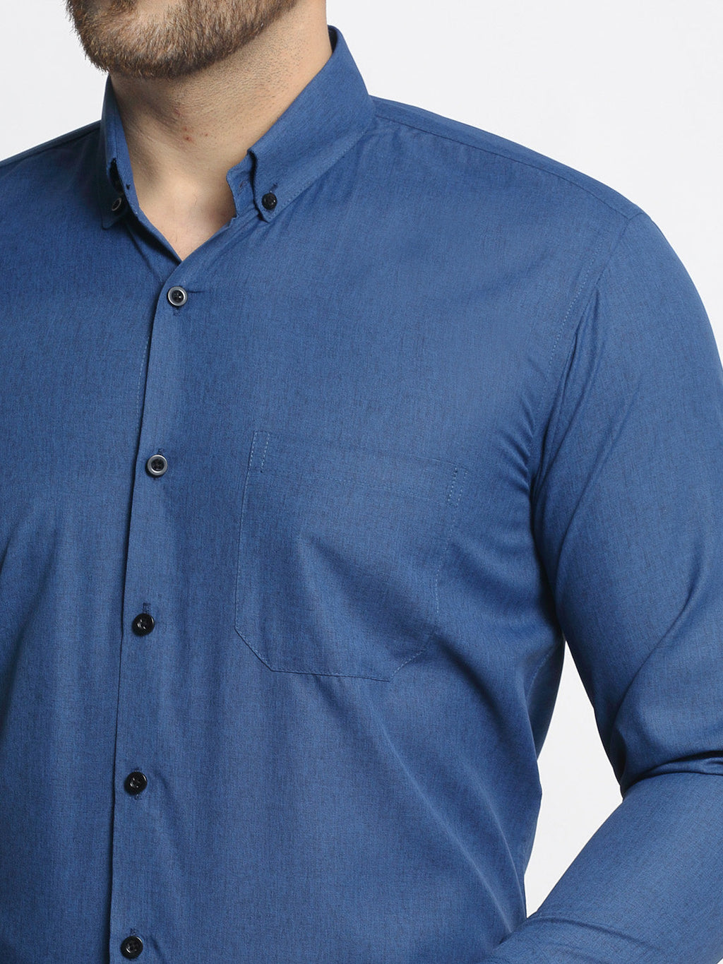 Jainish Navy Men's Cotton Solid Button Down Formal Shirts ( SF 734Teal ) | Grocsy