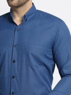 Jainish Navy Men's Cotton Solid Button Down Formal Shirts ( SF 734Teal ) | Grocsy