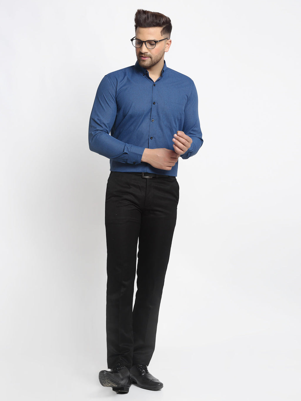 Jainish Navy Men's Cotton Solid Button Down Formal Shirts ( SF 734Teal ) | Grocsy