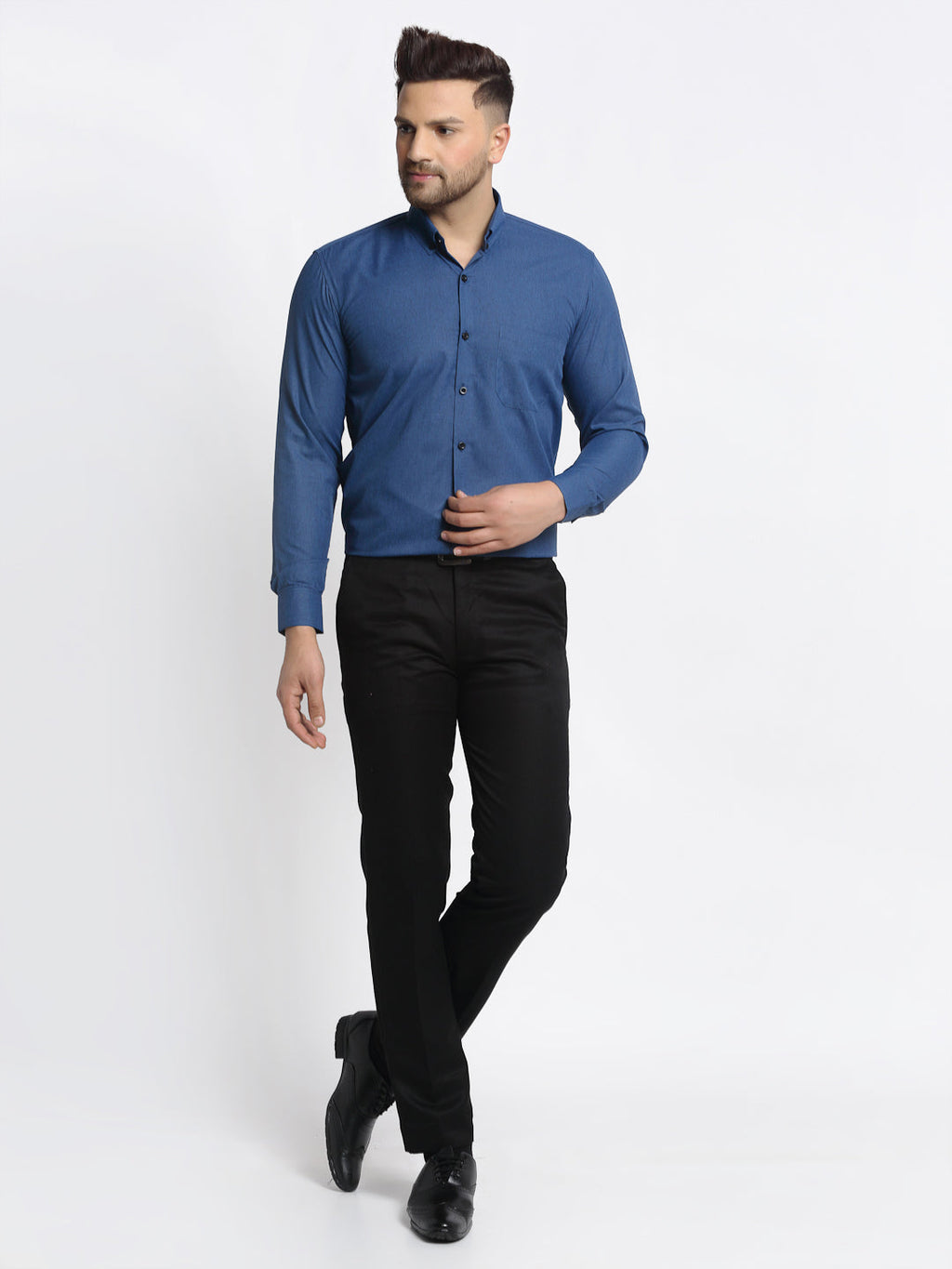 Jainish Navy Men's Cotton Solid Button Down Formal Shirts ( SF 734Teal ) | Grocsy