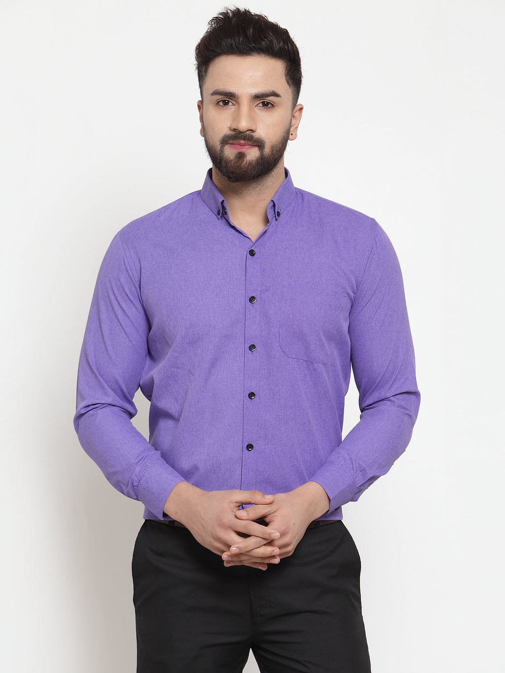 Jainish Purple Men's Cotton Solid Button Down Formal Shirts ( SF 734Voilet ) | Grocsy
