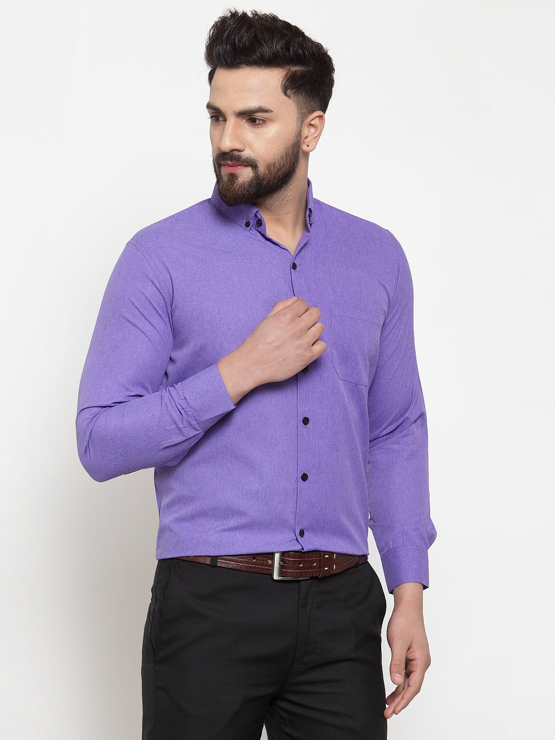 Jainish Purple Men's Cotton Solid Button Down Formal Shirts ( SF 734Voilet ) | Grocsy