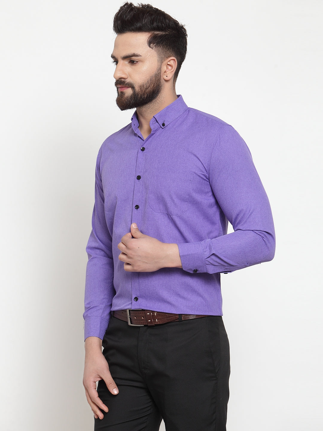 Jainish Purple Men's Cotton Solid Button Down Formal Shirts ( SF 734Voilet ) | Grocsy