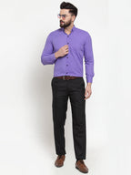 Jainish Purple Men's Cotton Solid Button Down Formal Shirts ( SF 734Voilet ) | Grocsy