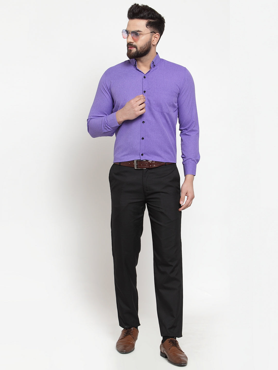 Jainish Purple Men's Cotton Solid Button Down Formal Shirts ( SF 734Voilet ) | Grocsy