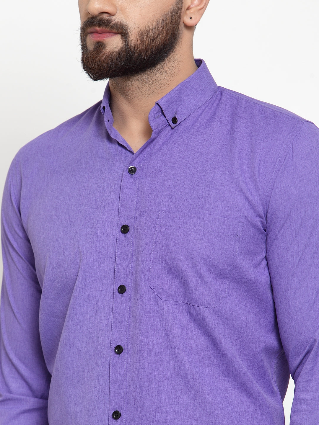 Jainish Purple Men's Cotton Solid Button Down Formal Shirts ( SF 734Voilet ) | Grocsy