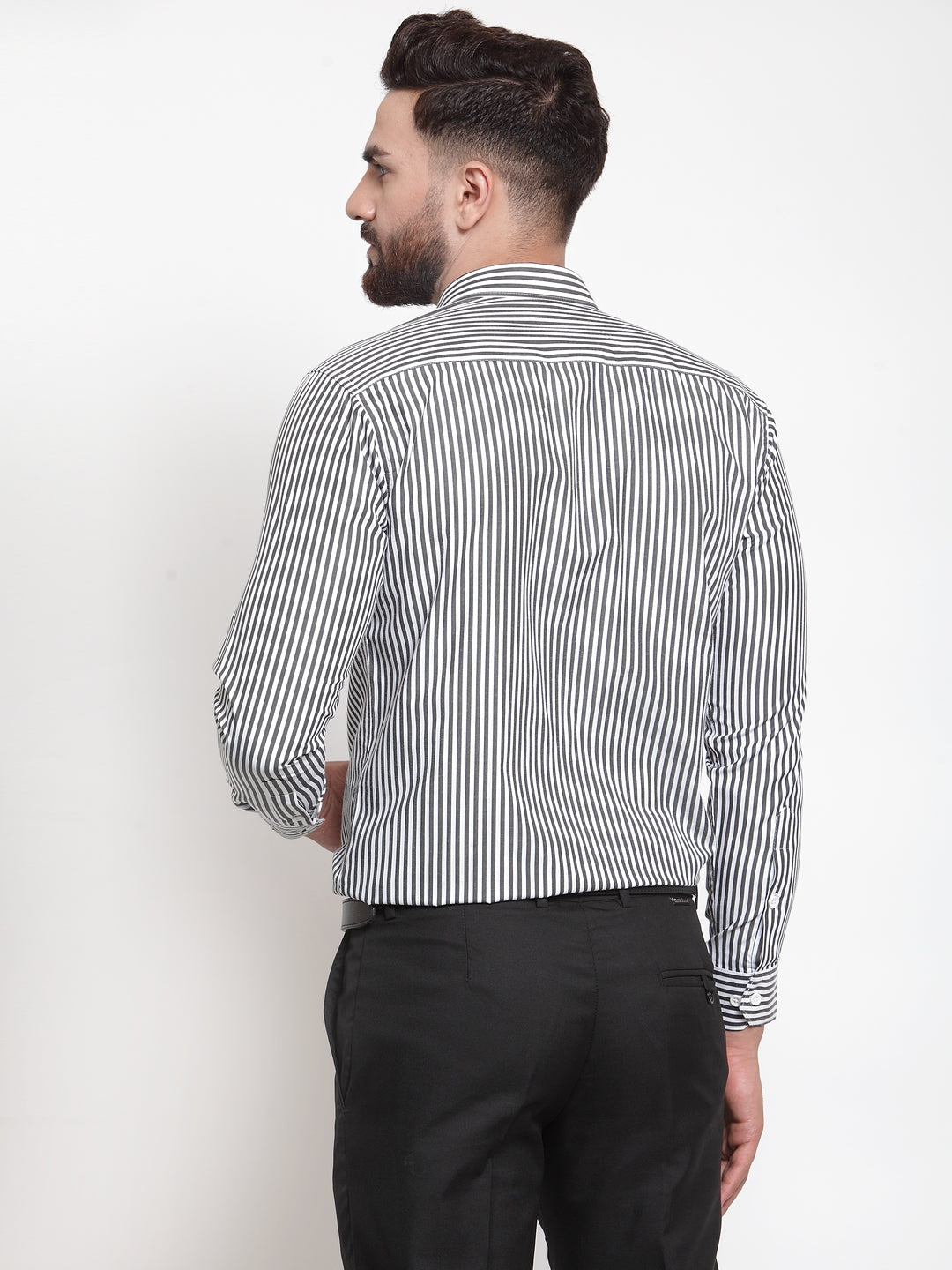 Jainish Black Men's Cotton Striped Formal Shirts ( SF 735Black ) | Grocsy