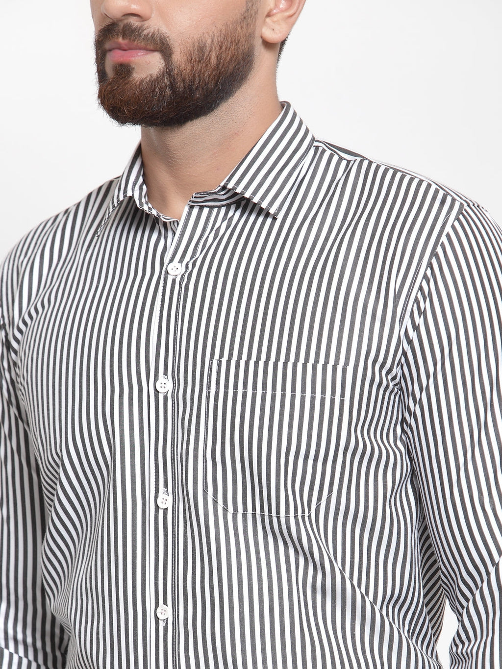 Jainish Black Men's Cotton Striped Formal Shirts ( SF 735Black ) | Grocsy