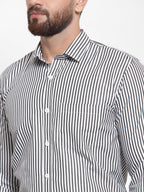 Jainish Black Men's Cotton Striped Formal Shirts ( SF 735Black ) | Grocsy