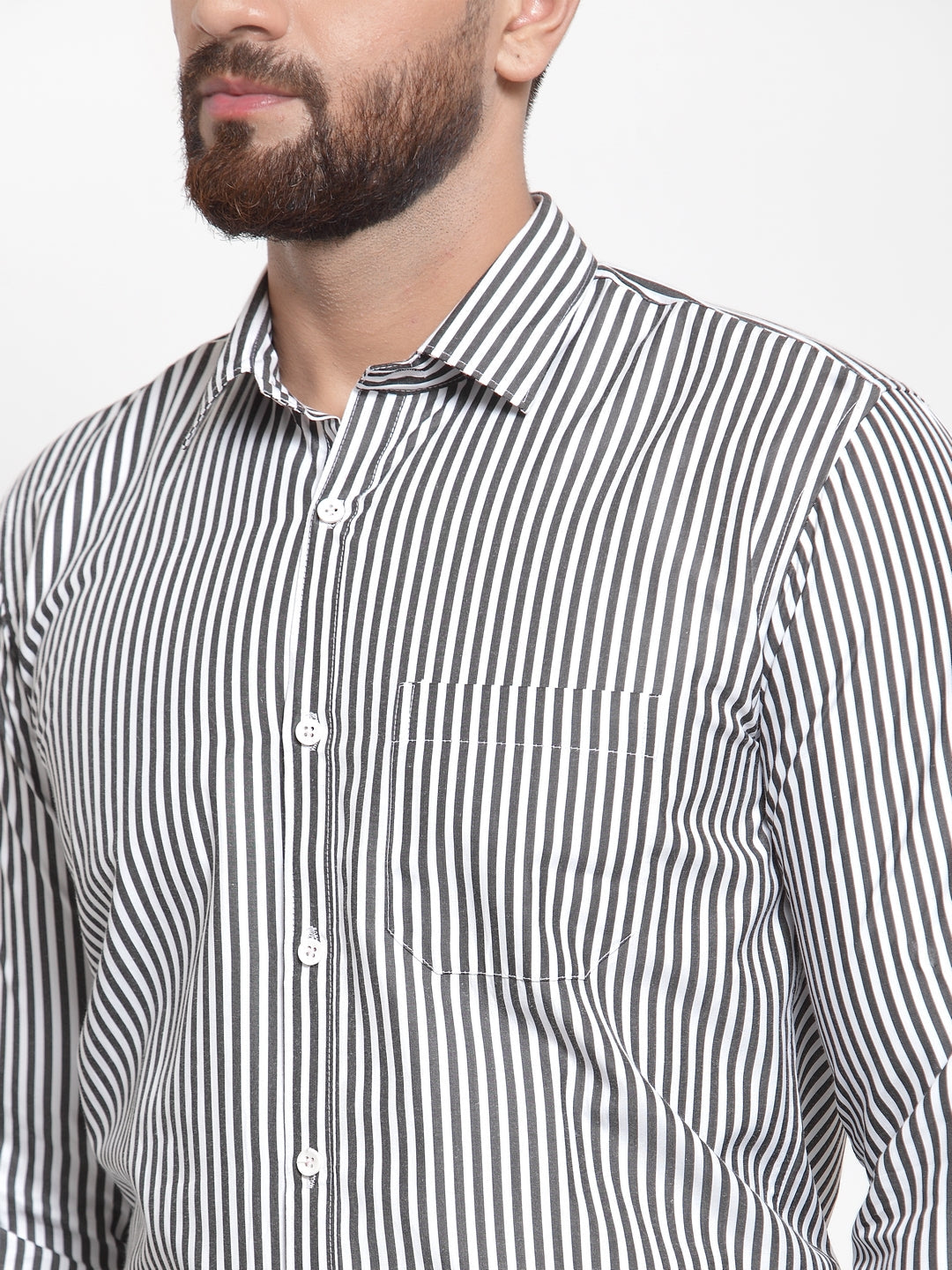 Jainish Black Men's Cotton Striped Formal Shirts ( SF 735Black ) | Grocsy