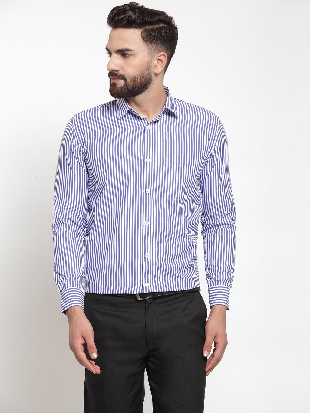 Jainish Blue Men's Cotton Striped Formal Shirts ( SF 735Blue ) | Grocsy