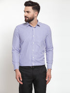 Jainish Blue Men's Cotton Striped Formal Shirts ( SF 735Blue ) | Grocsy