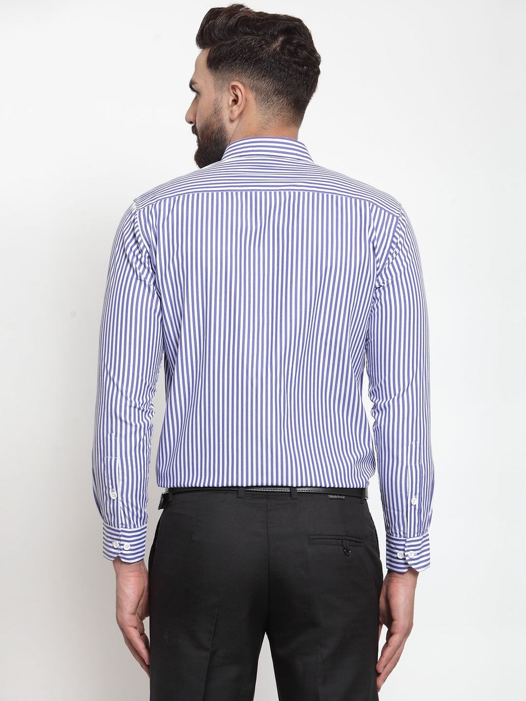 Jainish Blue Men's Cotton Striped Formal Shirts ( SF 735Blue ) | Grocsy