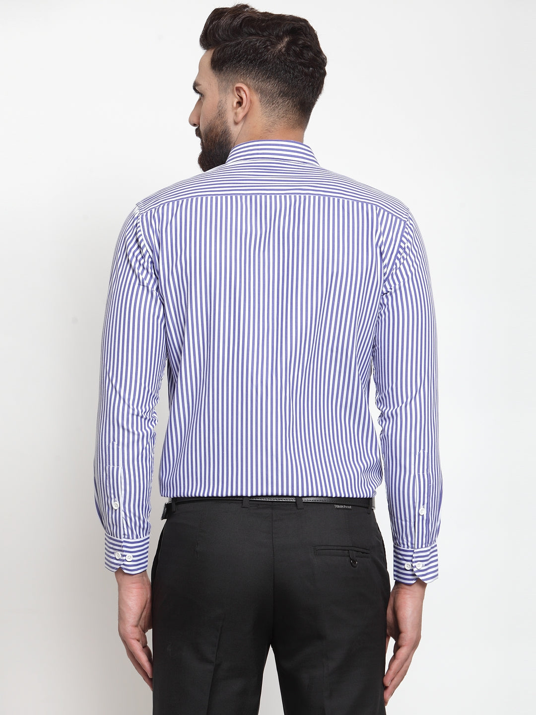 Jainish Blue Men's Cotton Striped Formal Shirts ( SF 735Blue ) | Grocsy