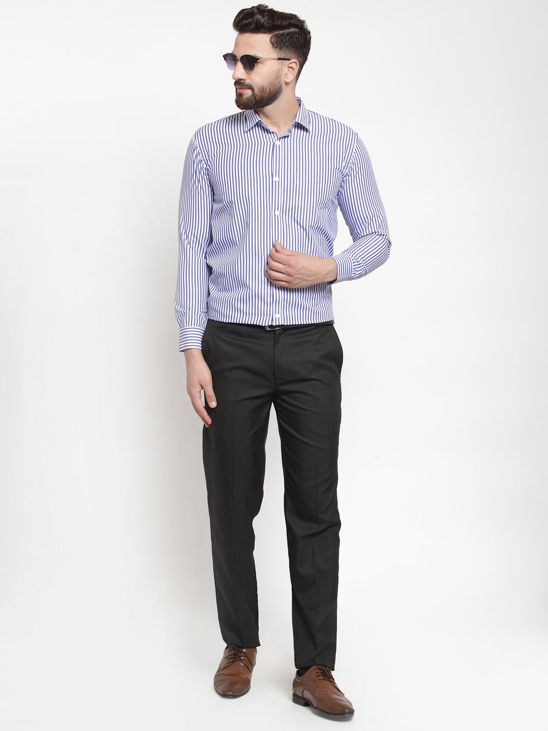 Jainish Blue Men's Cotton Striped Formal Shirts ( SF 735Blue ) | Grocsy