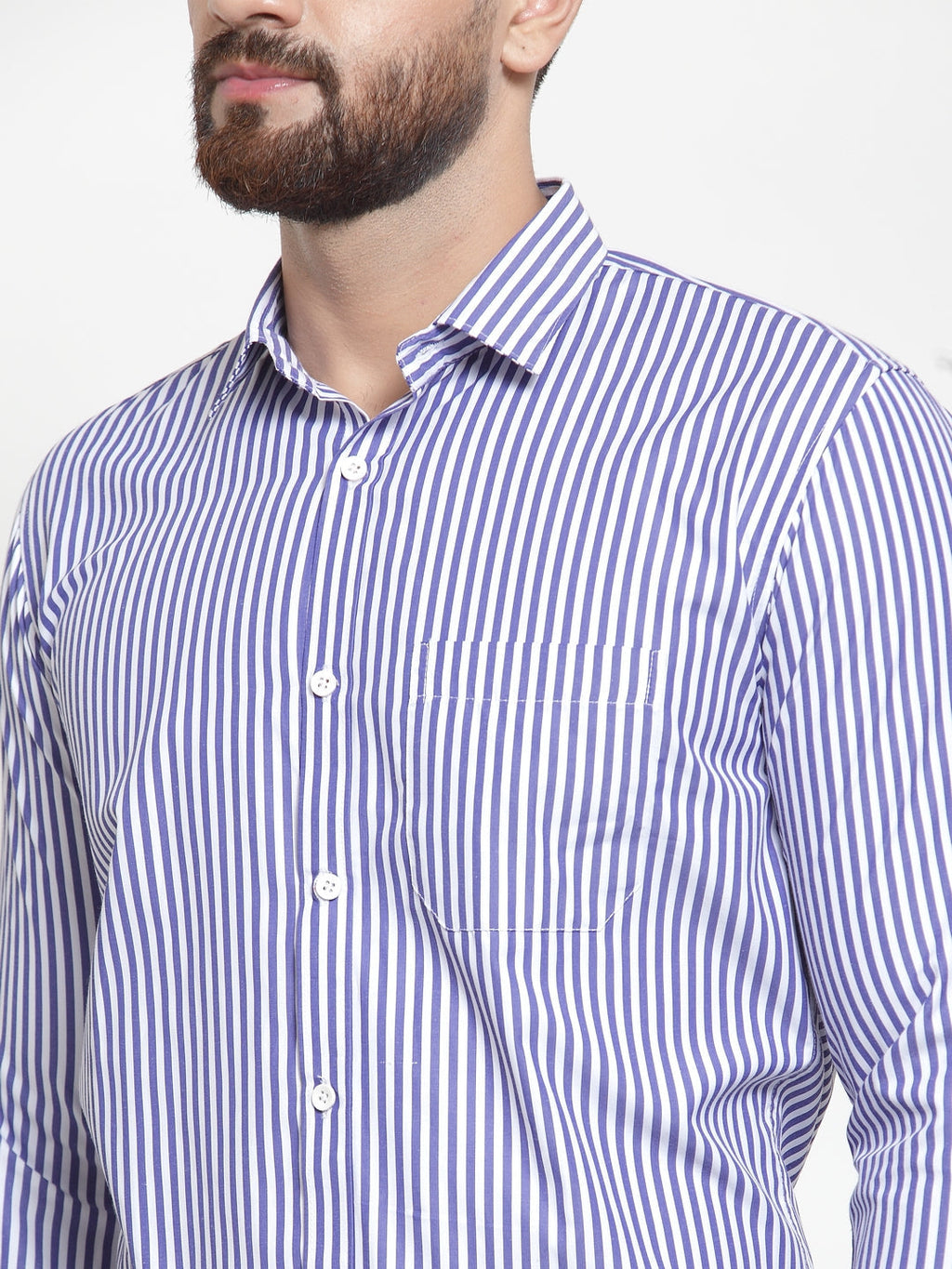 Jainish Blue Men's Cotton Striped Formal Shirts ( SF 735Blue ) | Grocsy