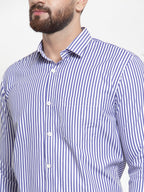 Jainish Blue Men's Cotton Striped Formal Shirts ( SF 735Blue ) | Grocsy