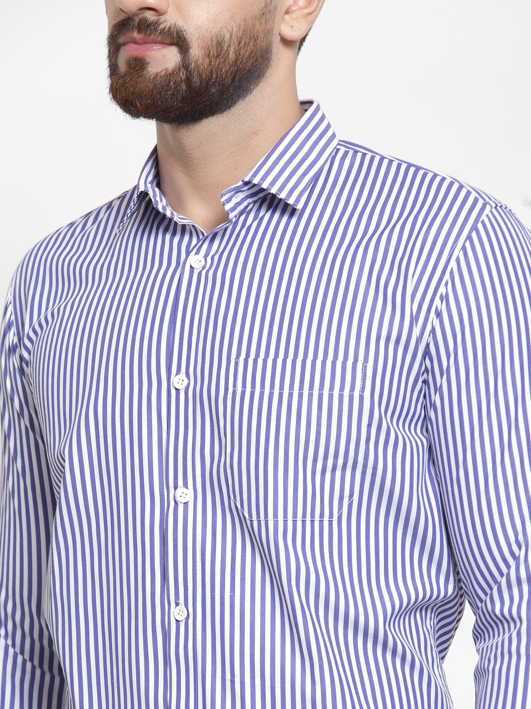 Jainish Blue Men's Cotton Striped Formal Shirts ( SF 735Blue ) | Grocsy